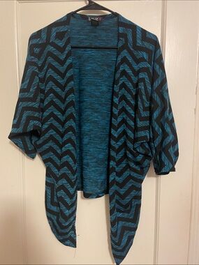 Love Teal & Black Chevron Draped Open Cardigan